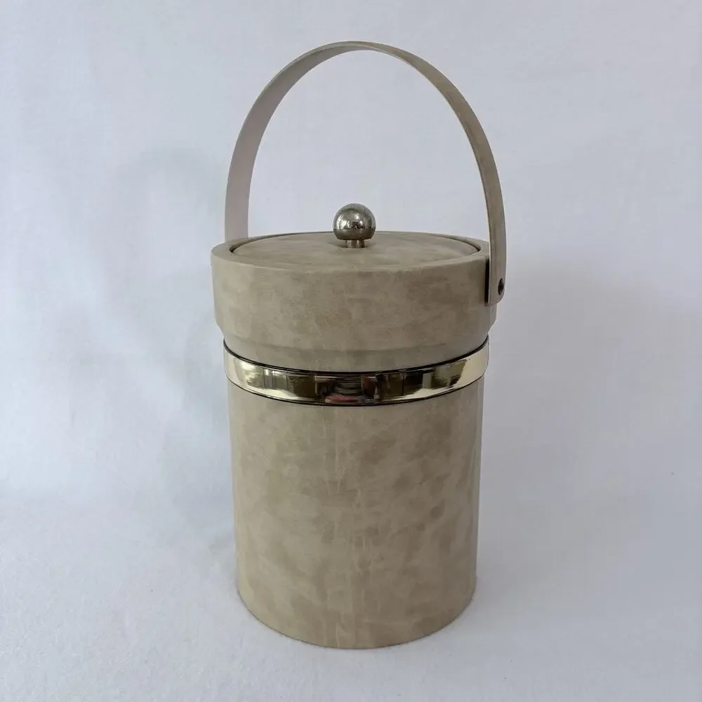 Shelton Designs Ice Bucket Tall Handle Tan MCM Quiet Luxury 70s Beach Bar USA